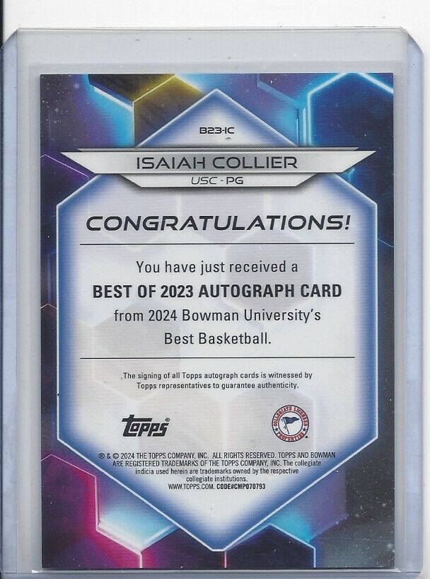 ISAIAH COLLIER 2023 BOWMANS BEST UNIVERSITY USC REFRACTOR AUTO #D 68/125