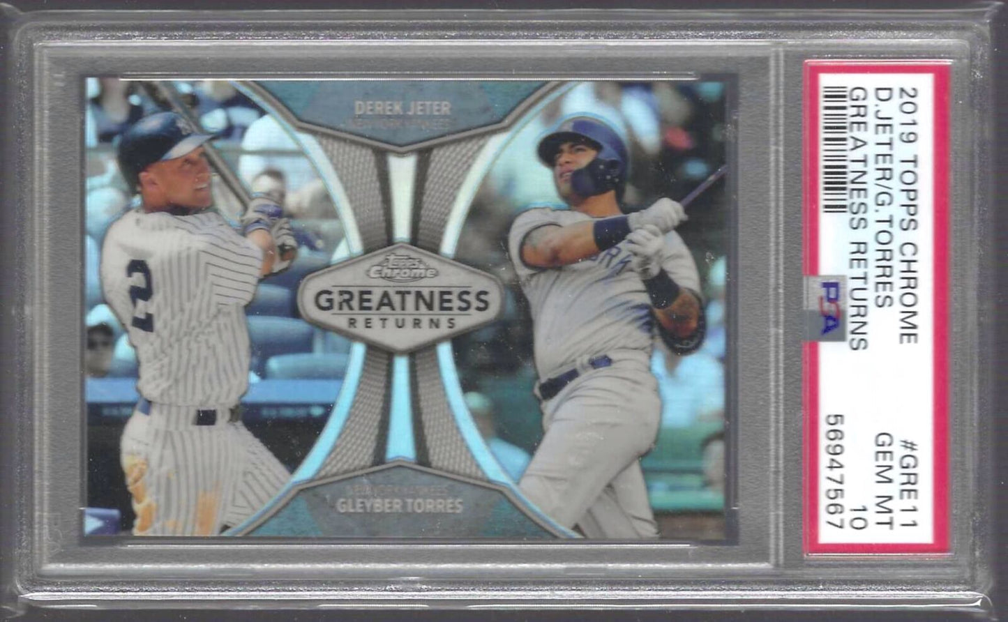DEREK JETER GLEYBER TORRES 2019 TOPPS CHROME REFRACTOR GREATNESS RETURNS PSA 10