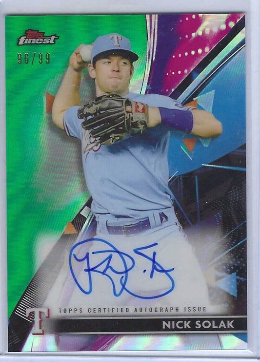 NICK SOLAK 2021 TOPPS FINEST GREEN REFRACTOR AUTO #D 96/99