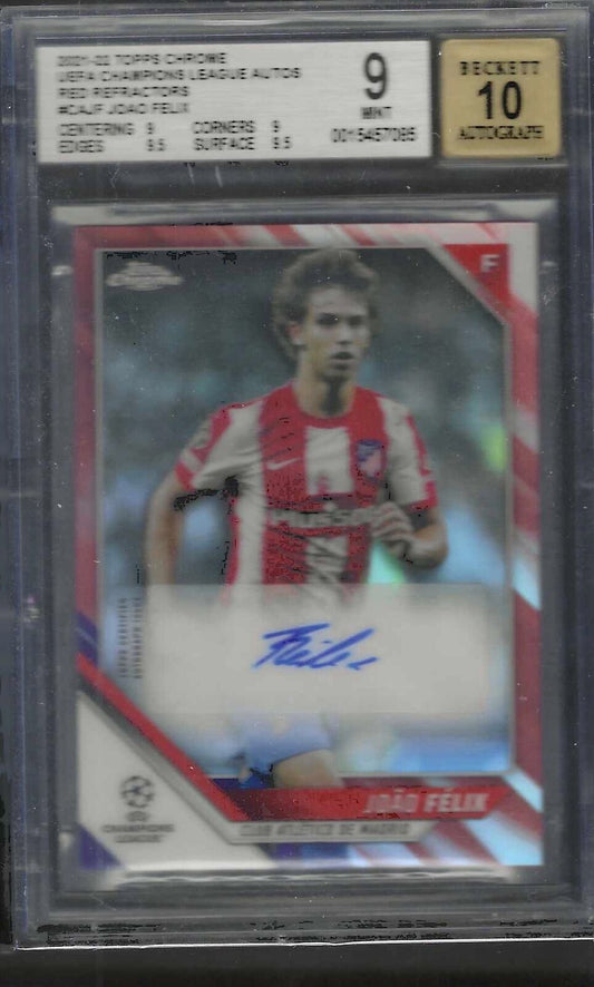 JOAO FELIX 2021-22 TOPPS CHROME UEFA RED REFRACTOR AUTO #d 1/10 BGS 9 w/ 10 AUTO