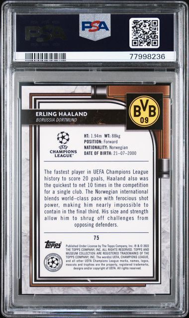 ERLING HAALAND 2021-22 TOPPS MUSEUM COLLECTION UCL GOLD 12/50 PSA 9 MINT POP 4