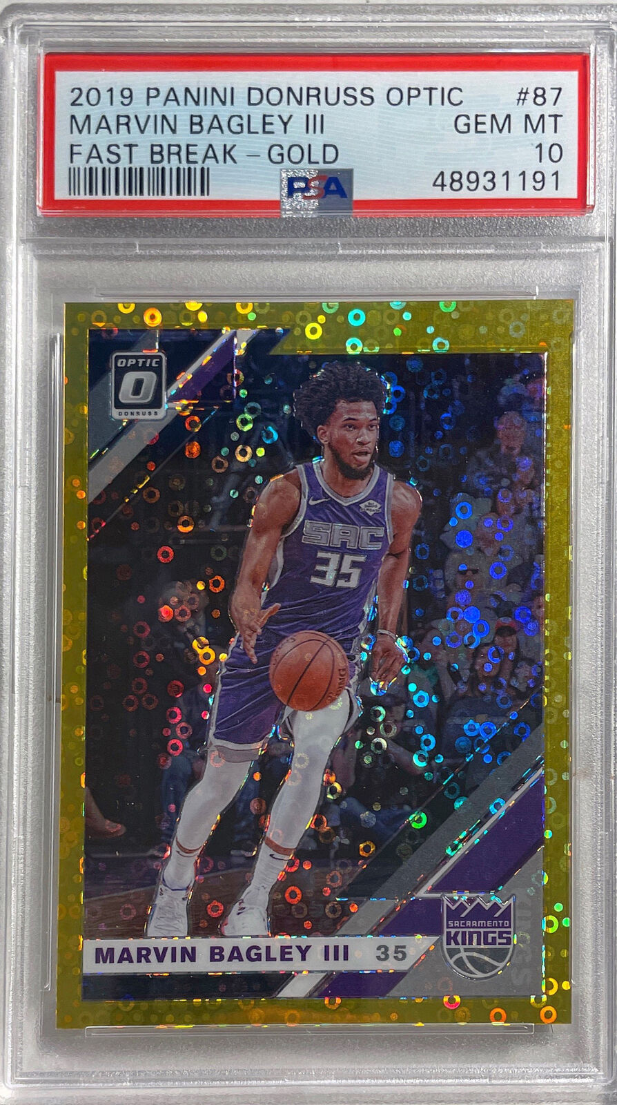 MARVIN BAGLEY III 2019 OPTIC FAST BREAK GOLD PRIZM HOLO #D 8/10 PSA 10 GEM POP 3