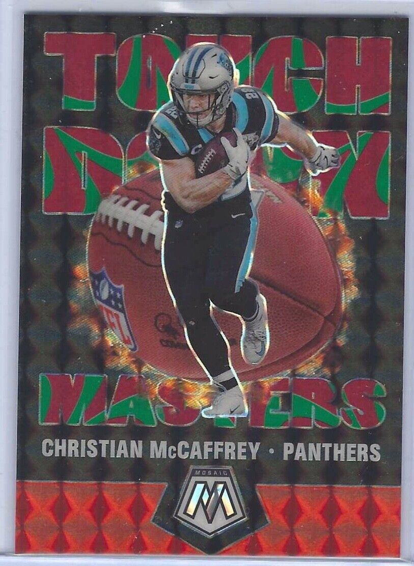 CHRISTIAN MCCAFFREY 2020 PANINI MOSAIC GREEN REACTIVE TOUCHDOWN MASTERS #D /89