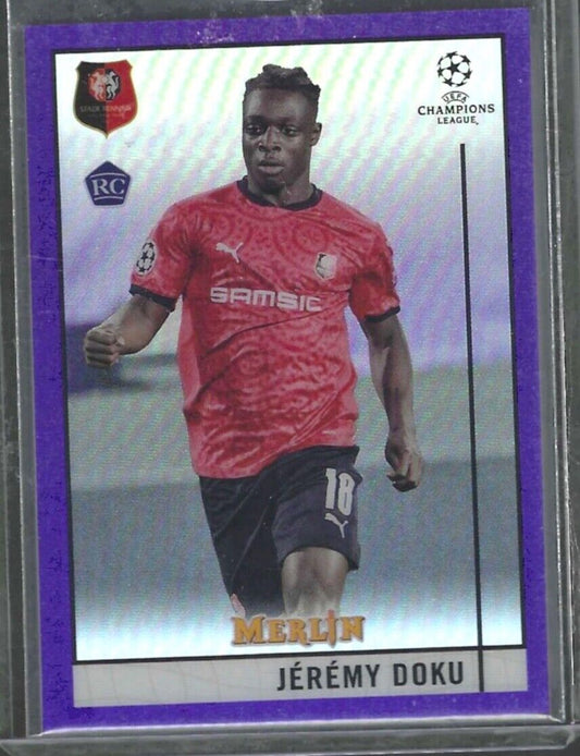 JEREMY DOKU 2020-21 TOPPS MERLIN PURPLE REFRACTOR RC #D 031/299