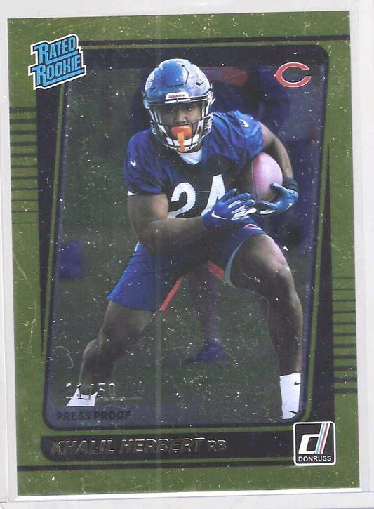 KHALIL HERBERT 2021 PANINI DONRUSS PRESS PROOF GOLD FOIL RATED ROOKIE RC #D /50