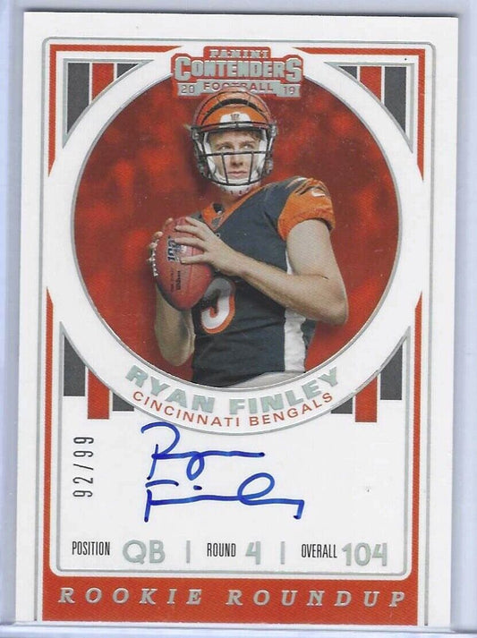 RYAN FINLEY 2019 CONTENDERS ROOKIE ROUNDUP AUTO RC #D 92/99