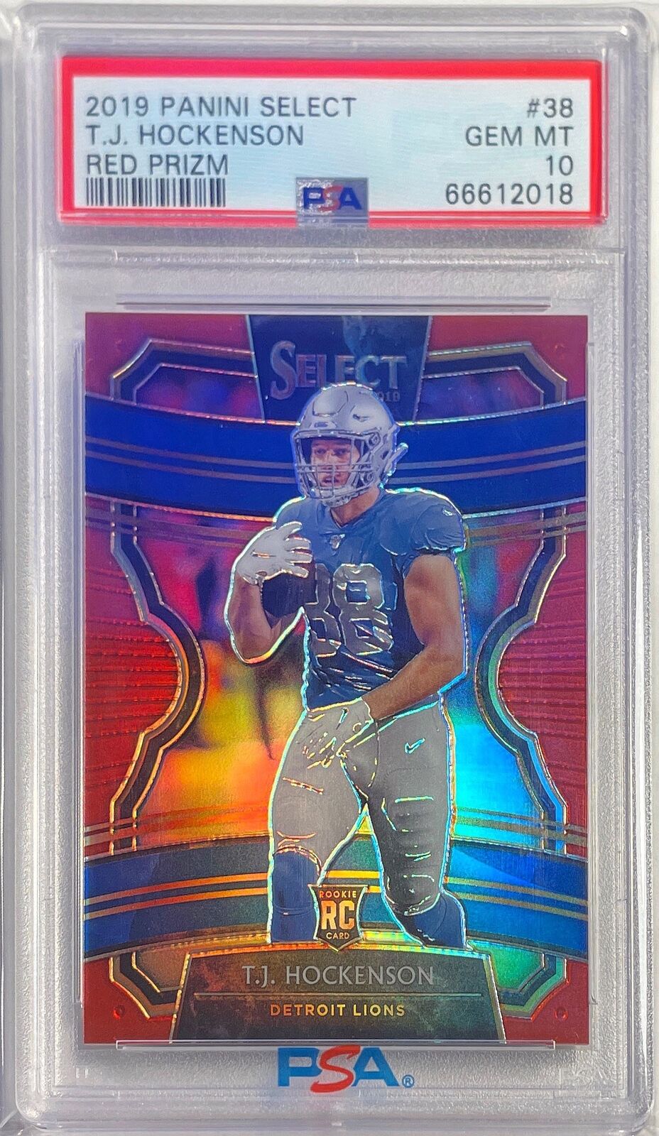 T.J. HOCKENSON 2019-20 PANINI SELECT RED PRIZM RC #D 38/99 PSA 10 GEM MINT POP 5