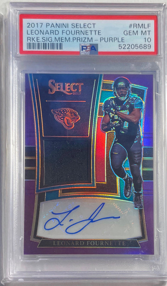 LEONARD FOURNETTE 2017 SELECT JERSEY AUTO PURPLE PRIZM RC 25/25 PSA 10 POP 1/1