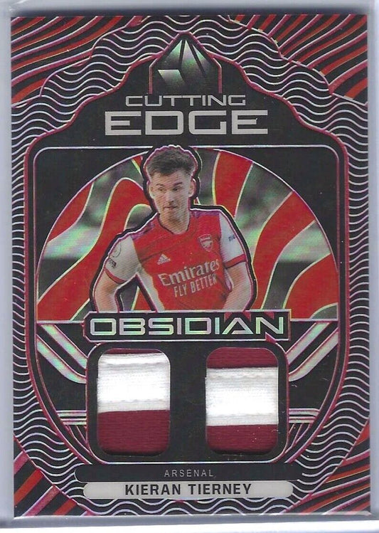 KIERAN TIERNEY 2021-22 PANINI OBSIDIAN RED ETCH CUTTING EDGE DUAL PATCH #D 04/25