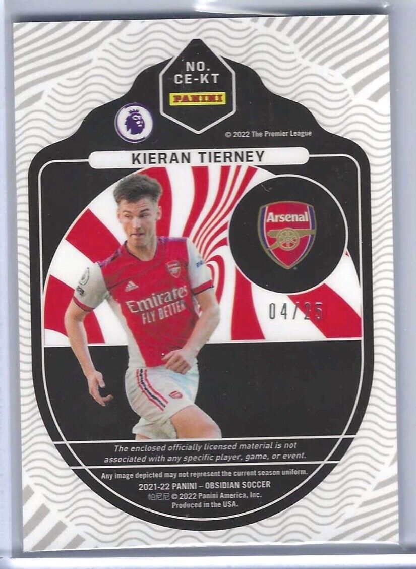 KIERAN TIERNEY 2021-22 PANINI OBSIDIAN RED ETCH CUTTING EDGE DUAL PATCH #D 04/25