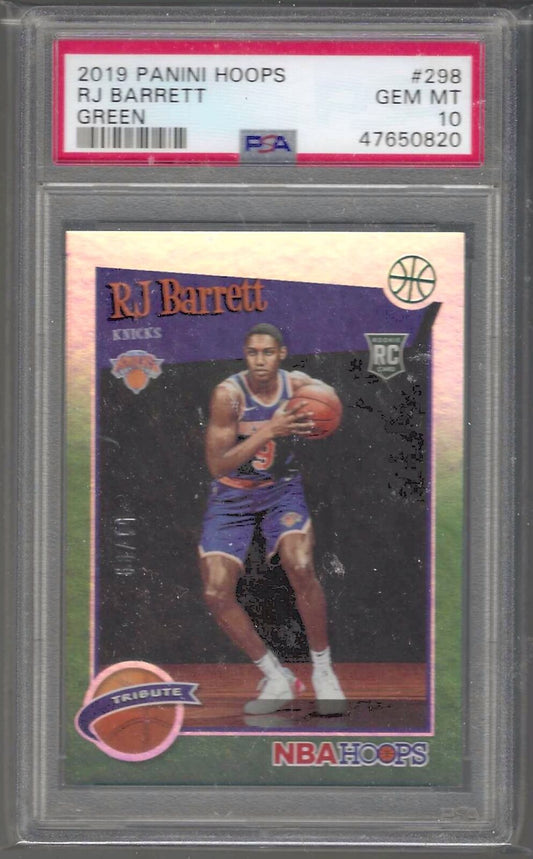 RJ BARRETT 2019 PANINI HOOPS GREEN FOIL RC /99 PSA 10 GEM MINT POP 9