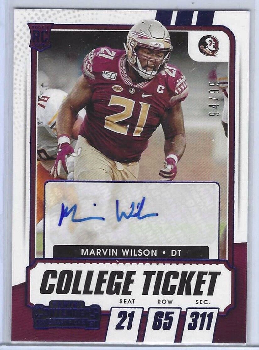 MARVIN WILSON 2021 CONTENDERS DRAFT PICKS COLLEGE TICKET BLUE AUTO RC #D /99