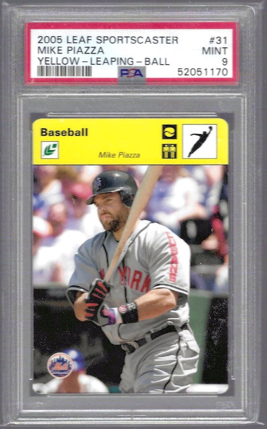 MIKE PIAZZA 2005 LEAF SPORTSCASTER YELLOW LEAPING BALL /30 PSA 9 MINT POP 1/1