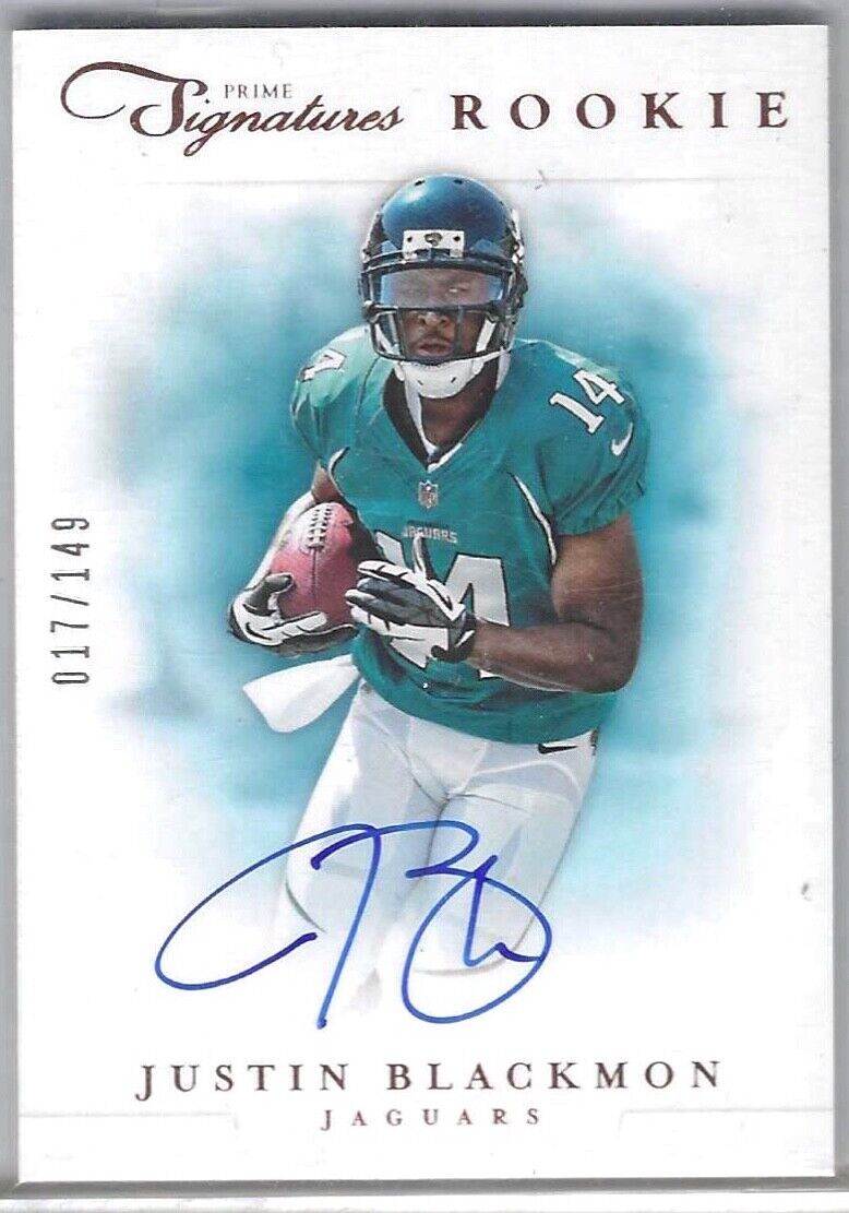 JUSTIN BLACKMON 2012 PANINI PRIME SIGNATURES ON CARD ROOKIE AUTO RC #D /149