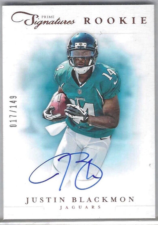 JUSTIN BLACKMON 2012 PANINI PRIME SIGNATURES ON CARD ROOKIE AUTO RC #D /149