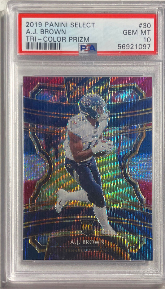 A.J. BROWN 2019 SELECT TRI-COLOR PRIZM RC #D 012/199 PSA 10 GEM MINT POP 20
