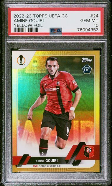 AMINE GOUIRI 2022-23 TOPPS UEFA CLUB YELLOW FOIL RC /299 PSA 10 GEM MINT POP 1/1
