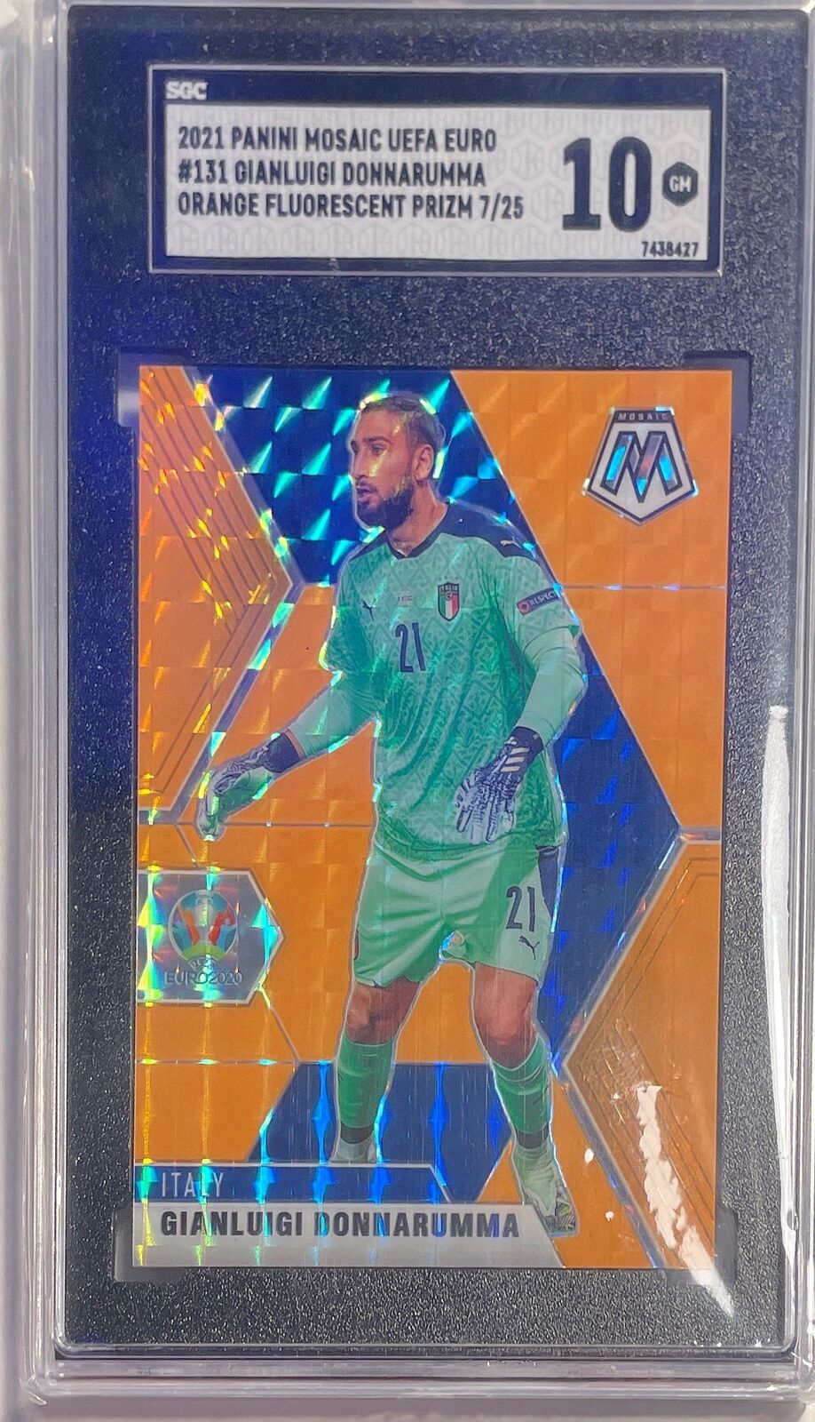 GIANLUIGI DONNARUMMA 2021-22 MOSAIC ORANGE FLOURESCENT PRIZM #D /25 SGC 10 POP 2