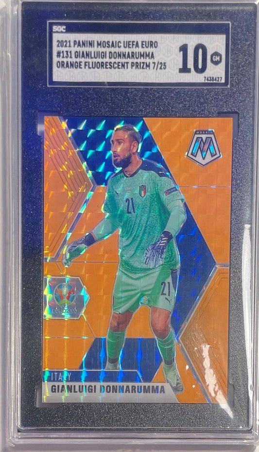 GIANLUIGI DONNARUMMA 2021-22 MOSAIC ORANGE FLOURESCENT PRIZM #D /25 SGC 10 POP 2