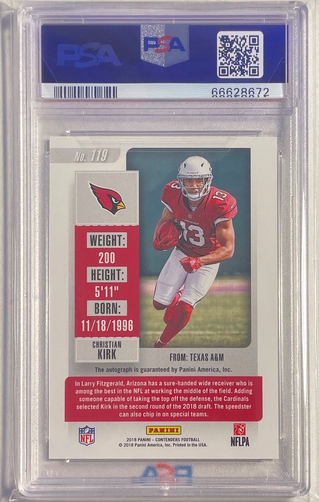 CHRISTIAN KIRK 2018 CONTENDERS VARIATION RED ZONE AUTO RC #119 PSA 10 GEM POP 4
