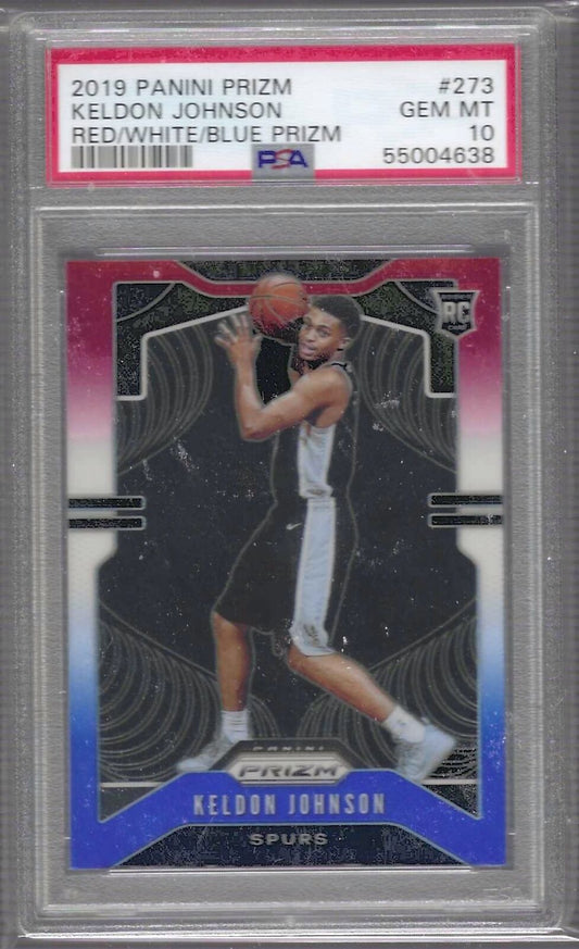 KELDON JOHNSON 2019 PANINI PRIZM RED WHITE AND BLUE PRIZM RC PSA 10 GEM MINT
