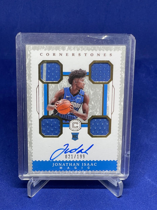 JONATHAN ISAAC 2017-18 PANINI CORNERSTONES QUAD JERSEY AUTO ROOKIE RC #D 21/199