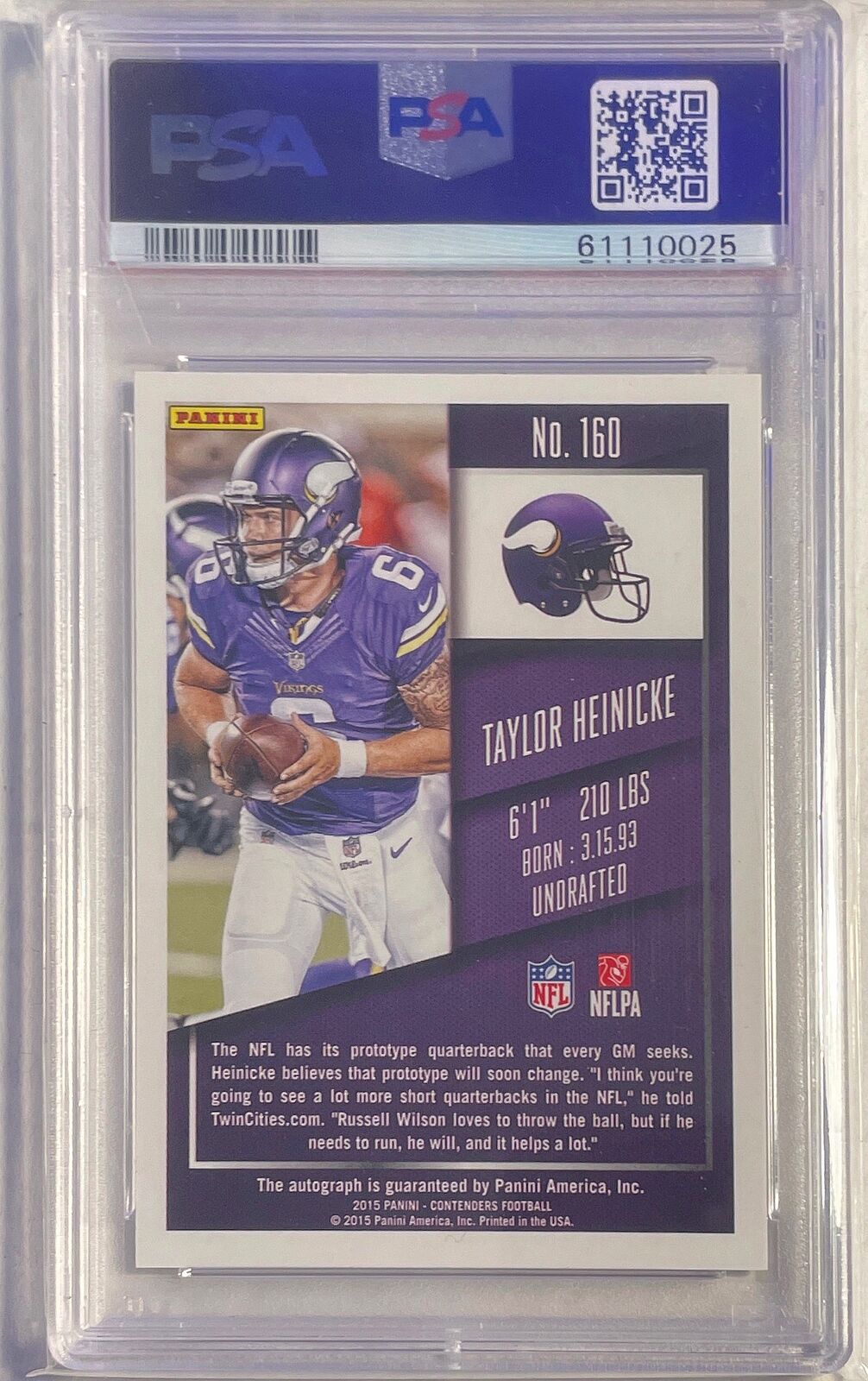TAYLOR HEINICKE 2015 CONTENDERS ROOKIE TICKET AUTO RC #160 PSA 10 GEM MINT