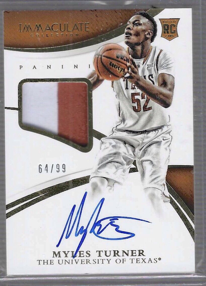 MYLES TURNER 2015 PANINI IMMACULATE TEXAS RPA ROOKIE PATCH AUTO RC #D 64/99