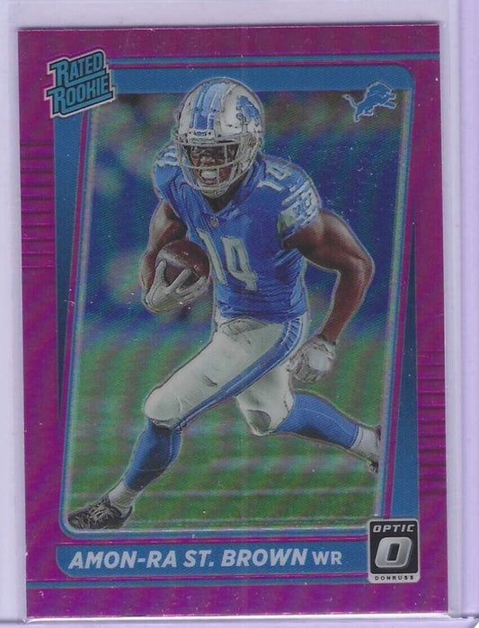 AMON-RA ST. BROWN 2021 PANINI DONRUSS OPTIC PREVIEW PINK HOLO ROOKIE RC #P-824