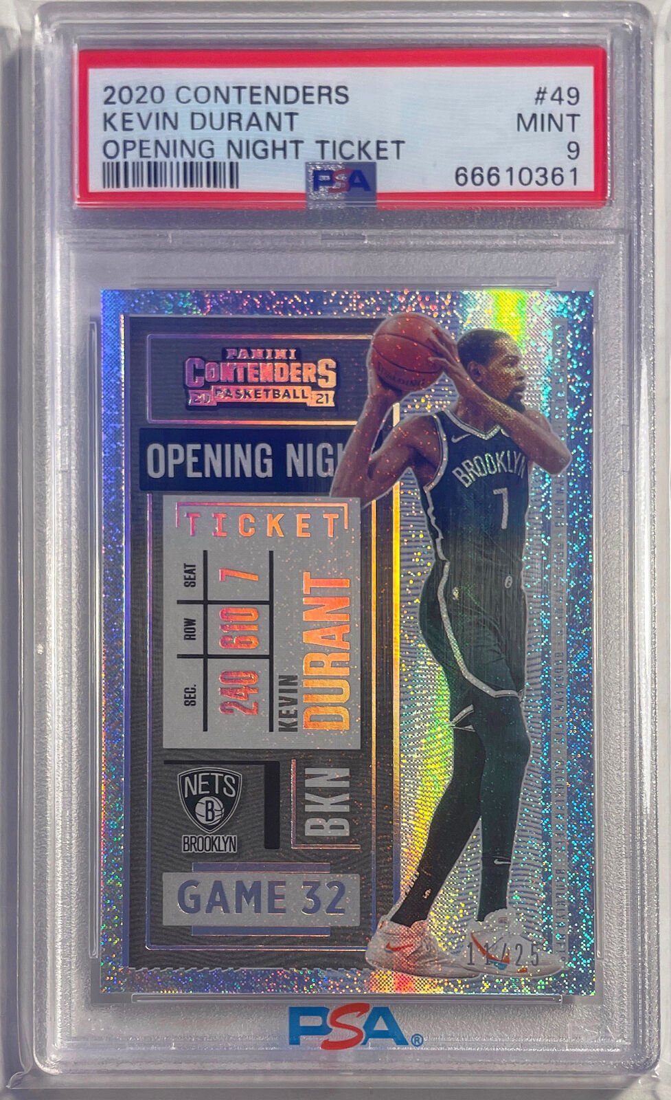 KEVIN DURANT 2020-21 CONTENDERS OPENING NIGHT TICKET #D 11/25 PSA 9 MINT POP 3
