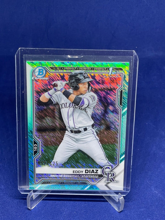EDDY DIAZ 2021 BOWMAN CHROME AQUA SHIMMER REFRACTOR PROSPECT #D 52/125