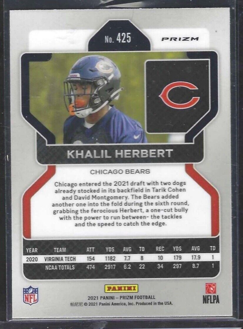 KHALIL HERBERT 2021 PANINI PRIZM BLACK AND WHITE CHECKERBOARD ROOKIE SSP RC #425