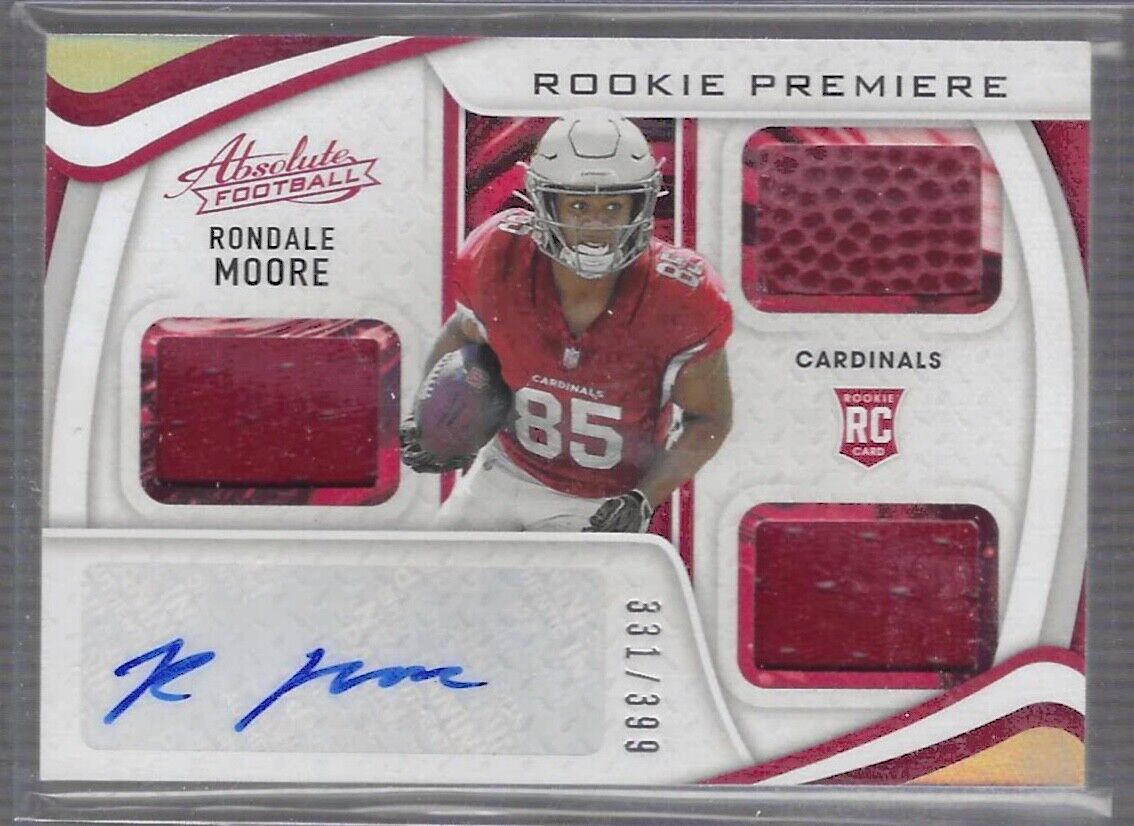 RONDALE MOORE 2021 PANINI ABSOLUTE ROOKIE TRIPLE PATCH AUTO RC #D 331/399