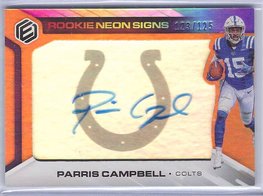 PARRIS CAMPBELL 2019 PANINI ELEMENTS ROOKIE NEON SIGNS AUTO RC #D 123/125