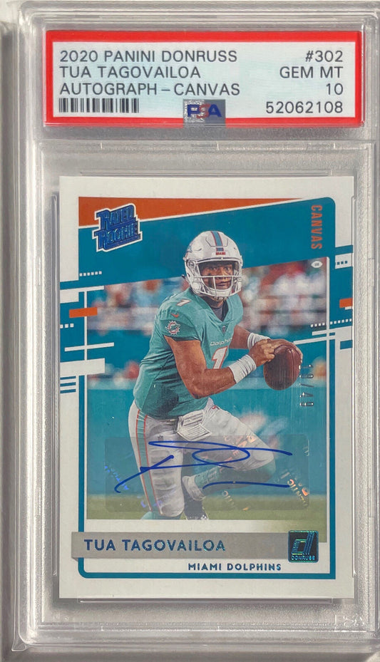 TUA TAGOVAILOA 2020 DONRUSS CANVAS AUTO RC #D 18/49 PSA 10 GEM MINT POP 15