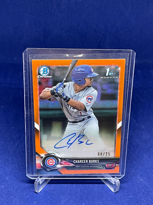 CHARCER BURKS 2018 BOWMAN CHROME 1ST ORANGE REFRACTOR AUTO PROSPECT #D 8/25