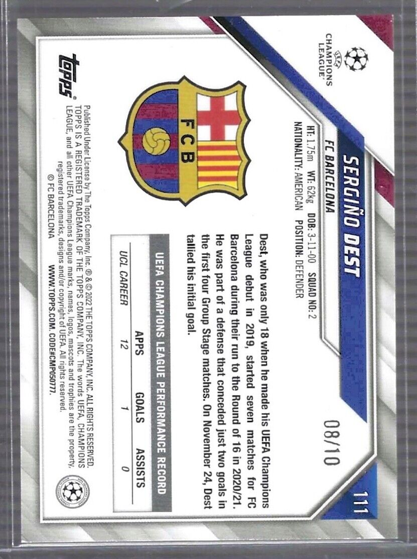 SERGINO DEST 2021-22 TOPPS 1ST EDITION BLACK FOIL #D 08/10