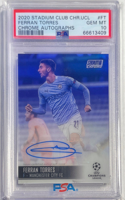 FERRAN TORRES 2020-21 STADIUM CLUB CHROME UCL REFRACTOR AUTO PSA 10 GEM POP 2
