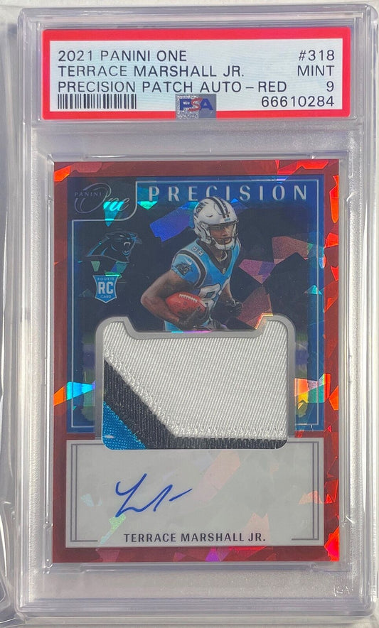 TERRACE MARSHALL 2021 PANINI ONE PRECISION RED PATCH AUTO RC /25 PSA 9 POP 1/1