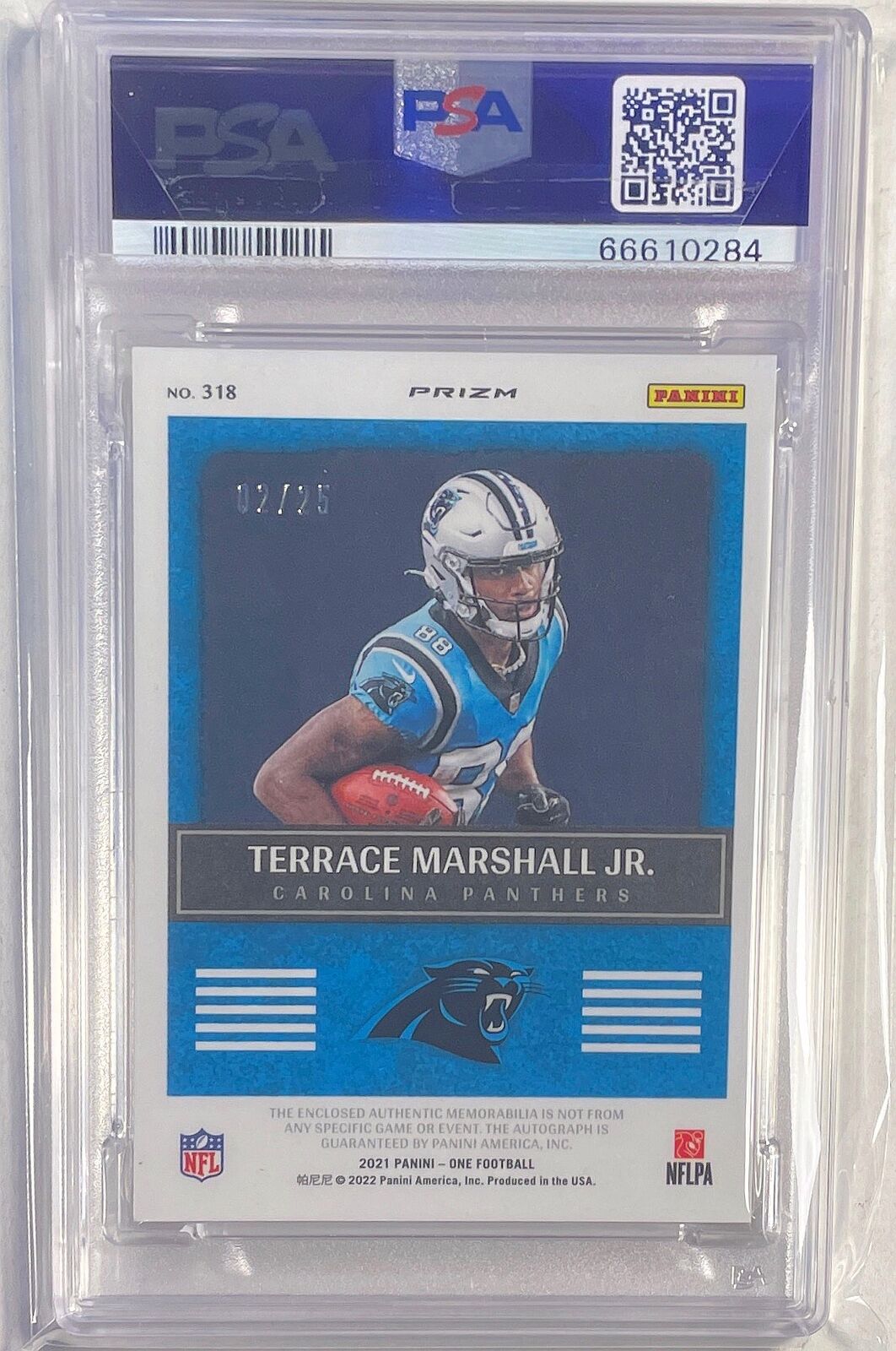 TERRACE MARSHALL 2021 PANINI ONE PRECISION RED PATCH AUTO RC /25 PSA 9 POP 1/1