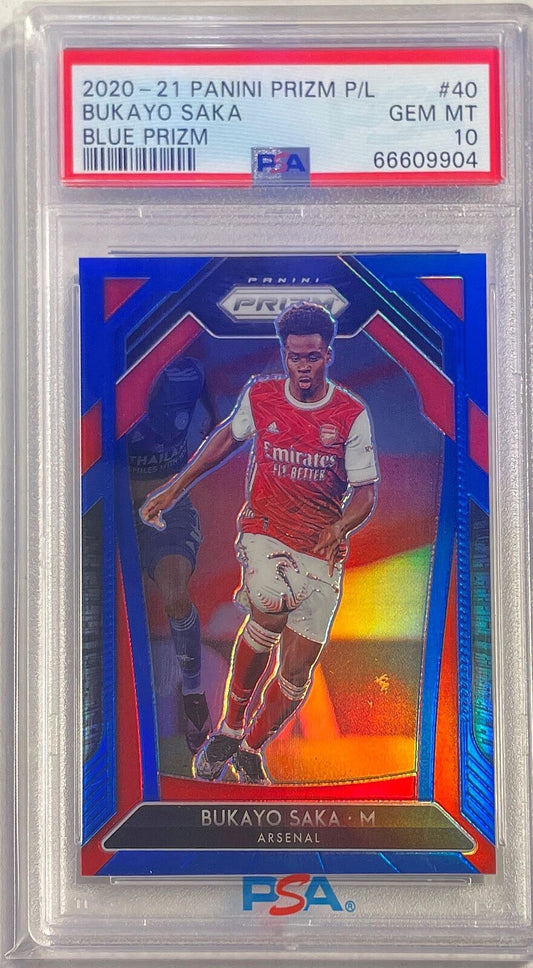 BUKAYO SAKA 2020-21 PANINI PRIZM EPL BLUE PRIZM RC #D 167/199 PSA 10 GEM POP 12