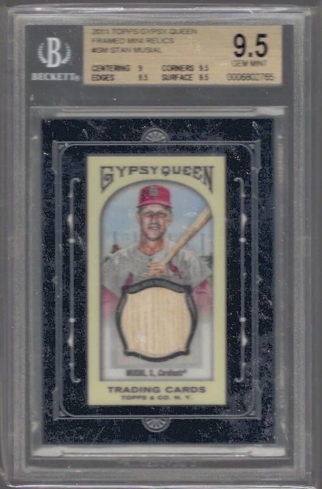 STAN MUSIAL 2011 TOPPS GYPSY QUEEN FRAMED MINI BAT RELIC BGS 9.5 GEM MINT POP 4