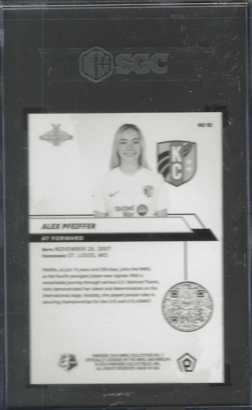ALEX PFEIFFER 2024 PARKSIDE NWSL BLACK AND WHITE ROOKIE RC #93 SGC 10 GEM MINT