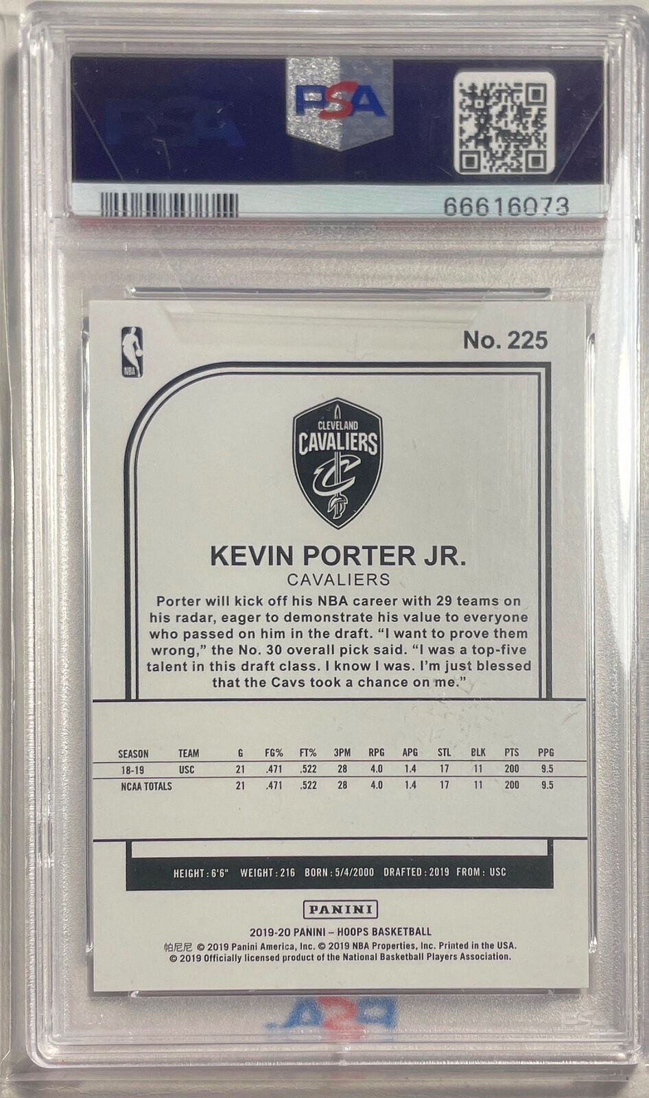 KEVIN PORTER JR. 2019-20 PANINI HOOPS GREEN ROOKIE RC #D 78/99 PSA 9 MINT POP 2