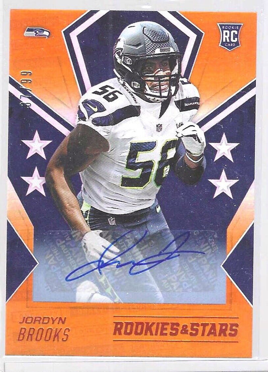 JORDYN BROOKS 2020 PANINI ROOKIES & STARS ORANGE LONGEVITY AUTO RC #D 37/99