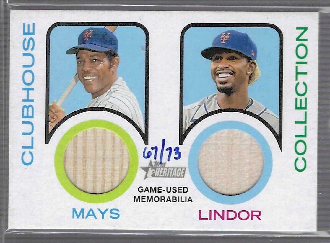 WILLIE MAYS LINDOR 2022 TOPPS HERITAGE CLUBHOUSE DUAL GAME USED BAT #D 67/73