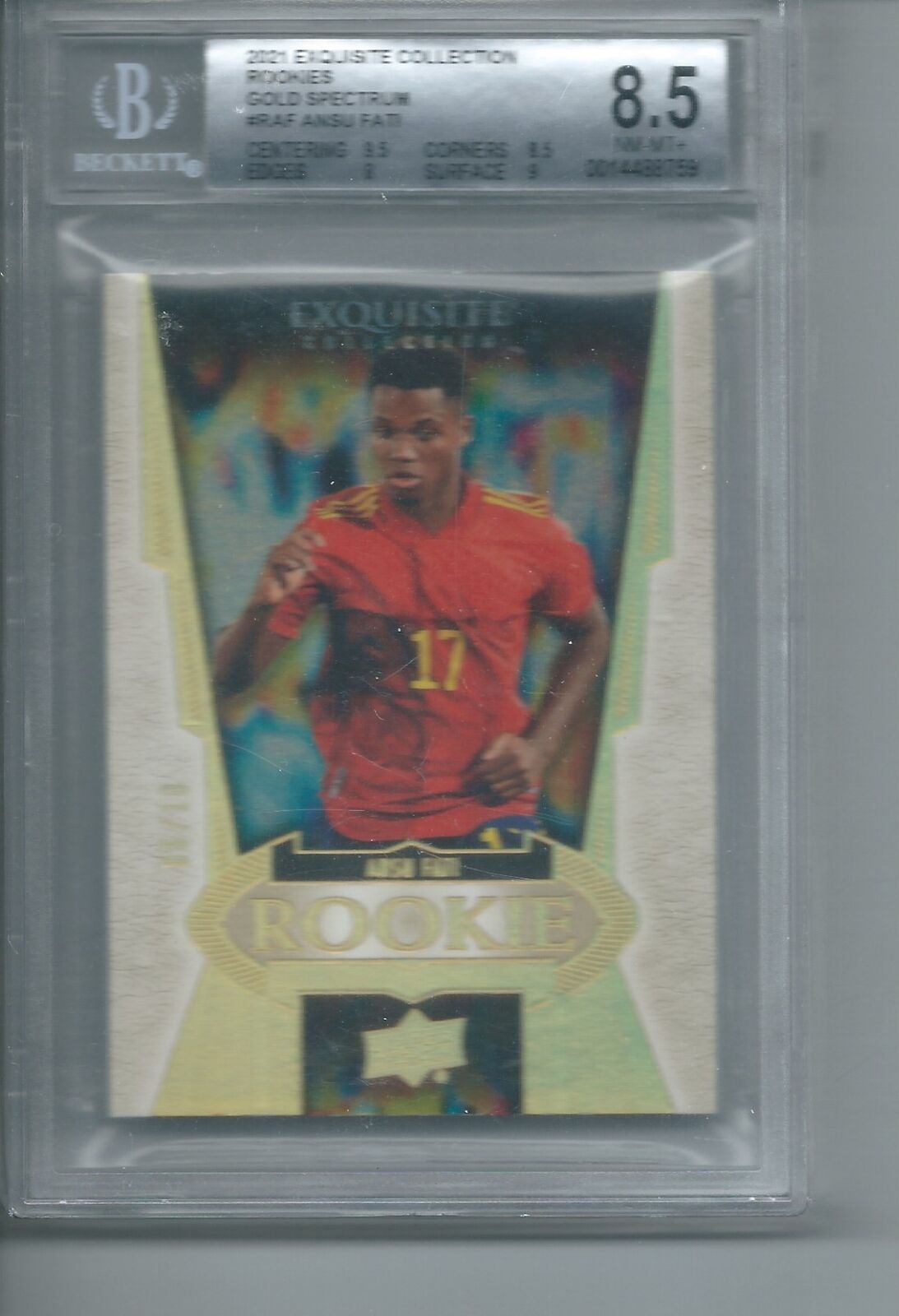 ANSU FATI 2021-22 EXQUISITE COLLECTION GOLD SPECTRUM RC /10 BGS 8.5 POP 1/1