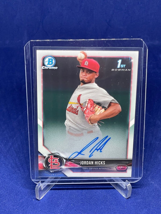 JORDAN HICKS 2018 BOWMAN CHROME 1ST ON CARD AUTO PROSPECT