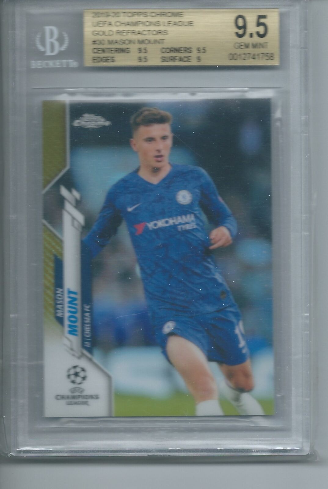 MASON MOUNT 2019-20 TOPPS CHROME UCL GOLD REFRACTOR RC /50 BGS 9.5 GEM POP 1/1