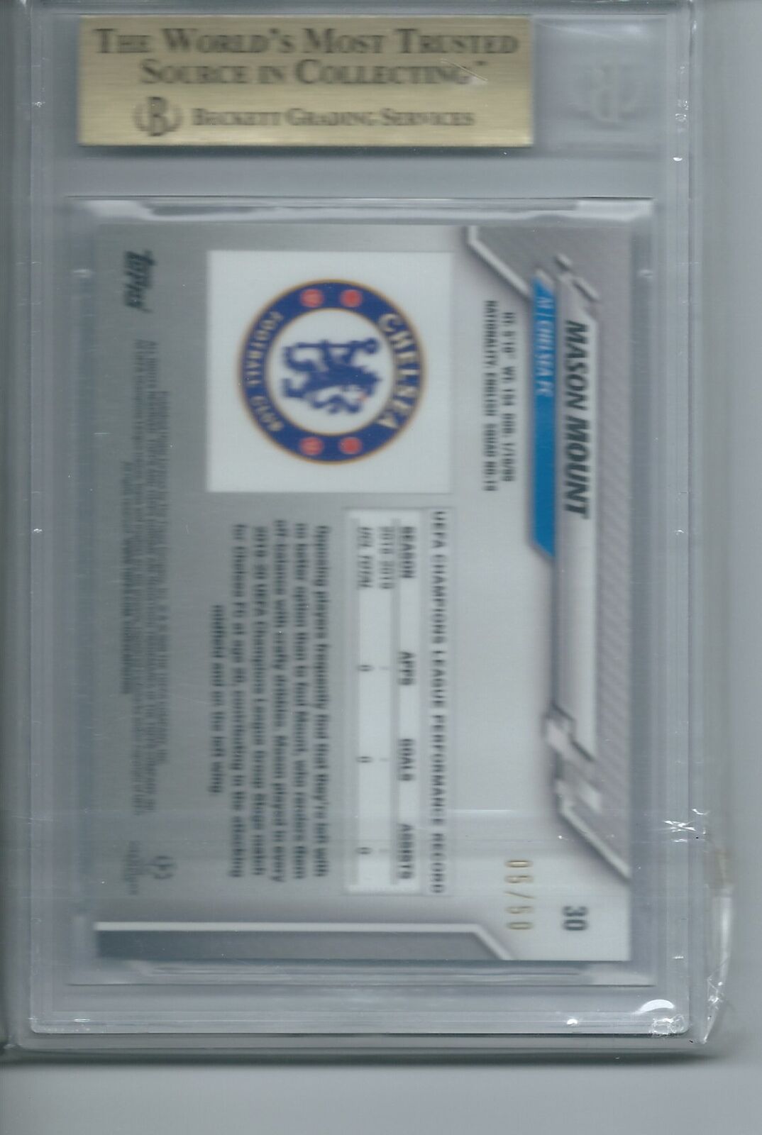 MASON MOUNT 2019-20 TOPPS CHROME UCL GOLD REFRACTOR RC /50 BGS 9.5 GEM POP 1/1